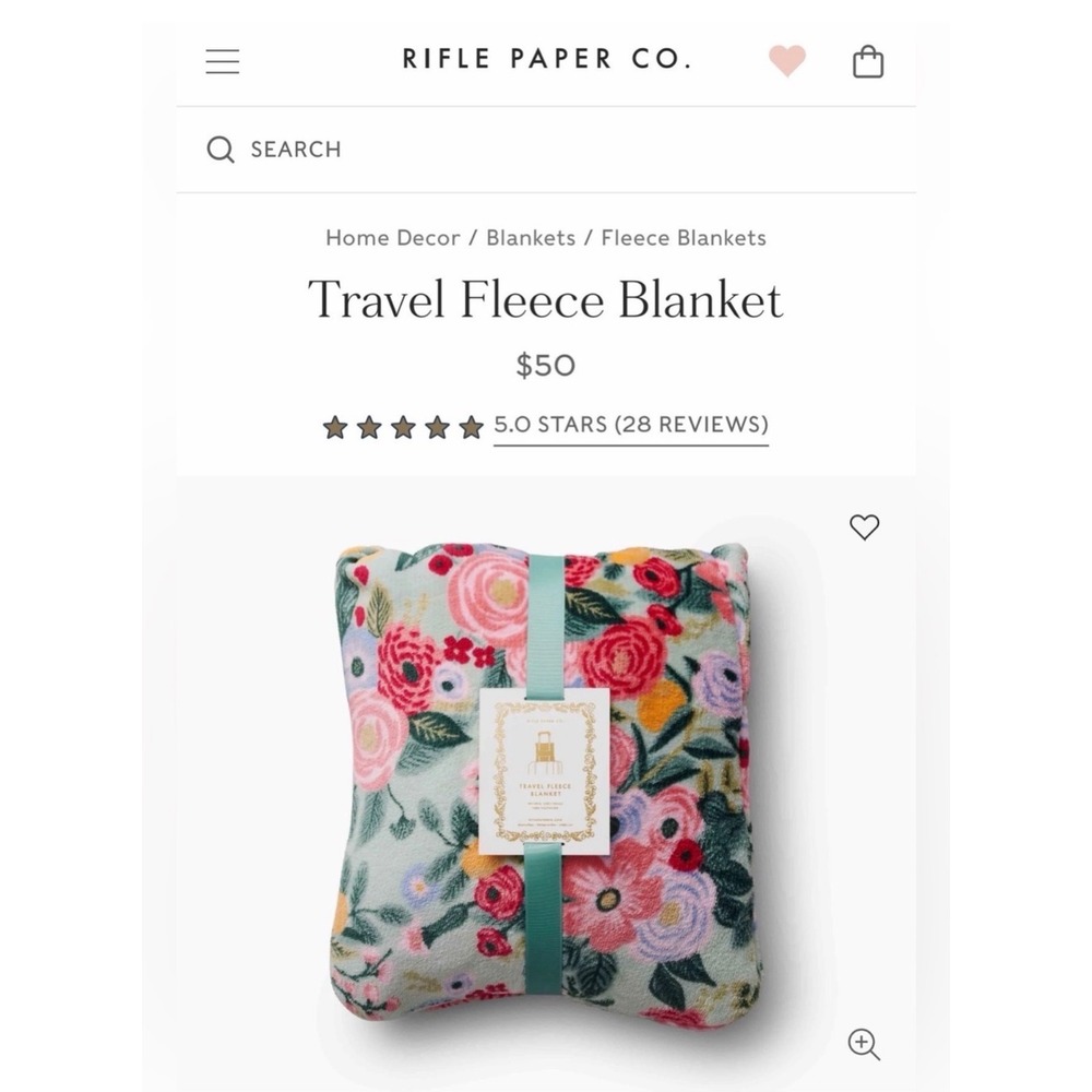 Rifle Paper Co Travel Fleece Blanket Garden Party Floral Pillow Trolley Sleeve